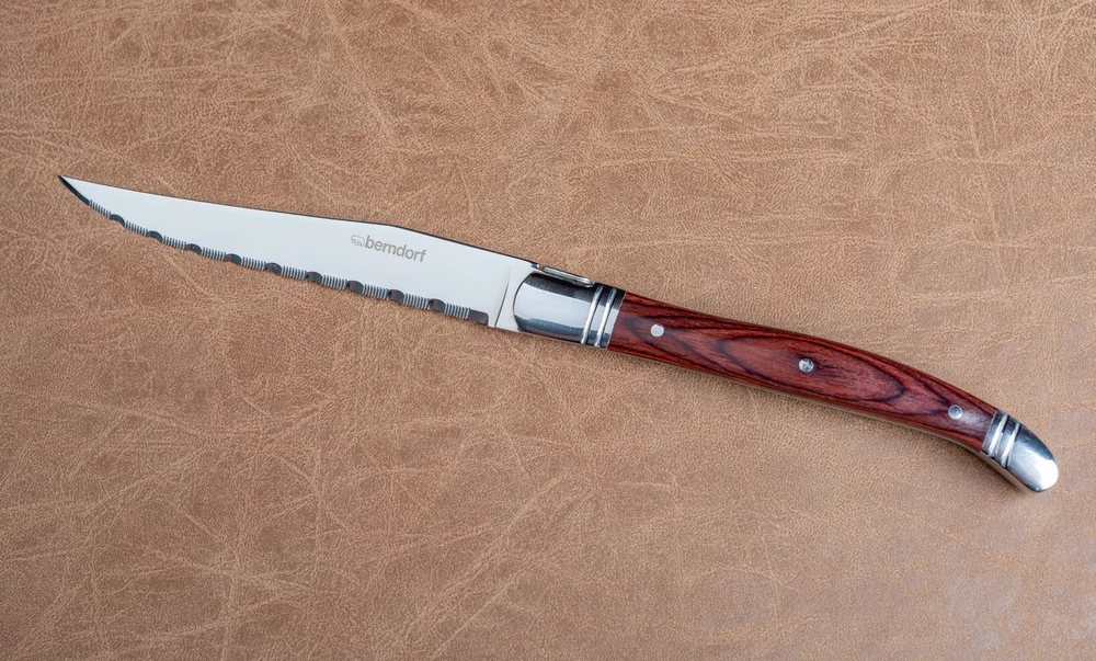 Bloc de 6 couteaux à steak laguiole avec manche en bois de pakka